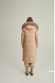 Women's long down jacket of brown color with fox fur and natural filling