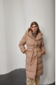 Long down jacket of brown color with natural filler