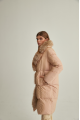 Women's long beige down jacket with fox fur and natural filling