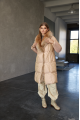 Women's long beige down jacket with fox fur and natural filling