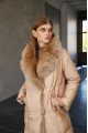 Women's long beige down jacket with fox fur and natural filling