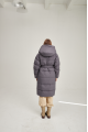 Women's long down jacket of gray color with natural filling