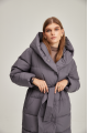 Women's long down jacket of gray color with natural filling