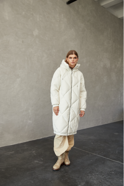 Long white down jacket