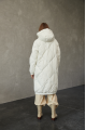 Women's long white down jacket with a hood and natural filling