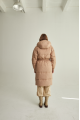 Long down jacket of beige color with natural filler