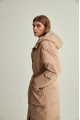 Long down jacket of beige color with natural filler