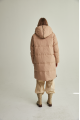 Women's long down jacket of beige color with natural filler