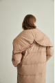 Women's long down jacket of beige color with natural filler