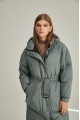 Women's long green down jacket with natural filler