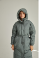 Women's long green down jacket with natural filler