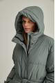 Women's long green down jacket with natural filler