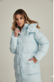 Long women's down jacket ADD in light blue color with natural filling