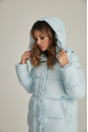 Long women's down jacket ADD in light blue color with natural filling