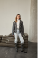 Women's stylish jacket of gray color in VINTAGE style made of genuine leather