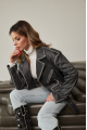 Women's stylish jacket of gray color in VINTAGE style made of genuine leather