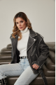 Women's stylish jacket of gray color in VINTAGE style made of genuine leather