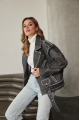 Women's stylish jacket of gray color in VINTAGE style made of genuine leather