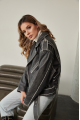 Women's stylish jacket of gray color in VINTAGE style made of genuine leather