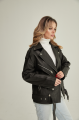 Stylish women's jacket black color made of genuine leather in OVERSIZE style