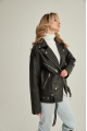 Stylish women's jacket black color made of genuine leather in OVERSIZE style