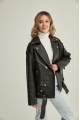 Stylish women's jacket black color made of genuine leather in OVERSIZE style