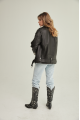 Stylish women's jacket black color made of genuine leather in OVERSIZE style