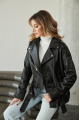 Stylish women's jacket black color made of genuine leather in OVERSIZE style