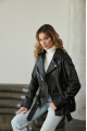 Stylish women's jacket black color made of genuine leather in OVERSIZE style