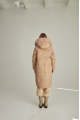 Women's long brown down jacket with natural filler