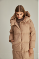 Women's long brown down jacket with natural filler