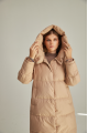 Women's long brown down jacket with natural filler