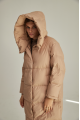 Women's long brown down jacket with natural filler