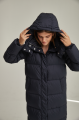 Women's long down jacket ADD in dark blue color with natural filler