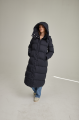 Women's long down jacket ADD in dark blue color with natural filler