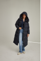 Women's long down jacket ADD in dark blue color with natural filler