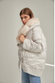 Women's down jacket of white color with fox fur and natural filler