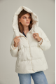 Short women's down jacket of white color with natural filler