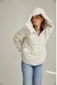 Short women's down jacket of white color with natural filler