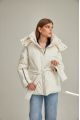 Short women's down jacket of milk color with natural filler