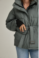 Women's short down jacket of green color with natural filler