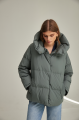 Short green down jacket for women with natural filling