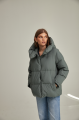 Short green down jacket for women with natural filling