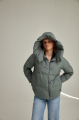 Short green down jacket for women with natural filling