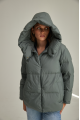 Short green down jacket for women with natural filling