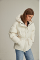 Women's down jacket of milk color with natural filler