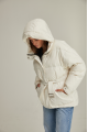 Women's down jacket of milk color with natural filler