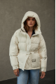 Women's down jacket of milk color with natural filler