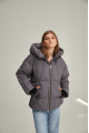 Women's short down jacket of gray color