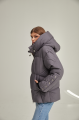 Women's short down jacket of gray color